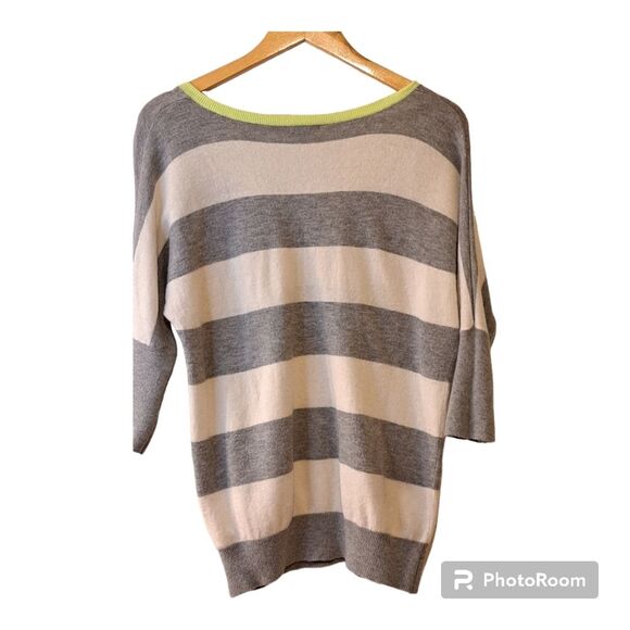 Gap Womens Sweater Green Gray Knit Striped Short Sleeve V-neck Preppy Style -XS - Picture 2 of 14